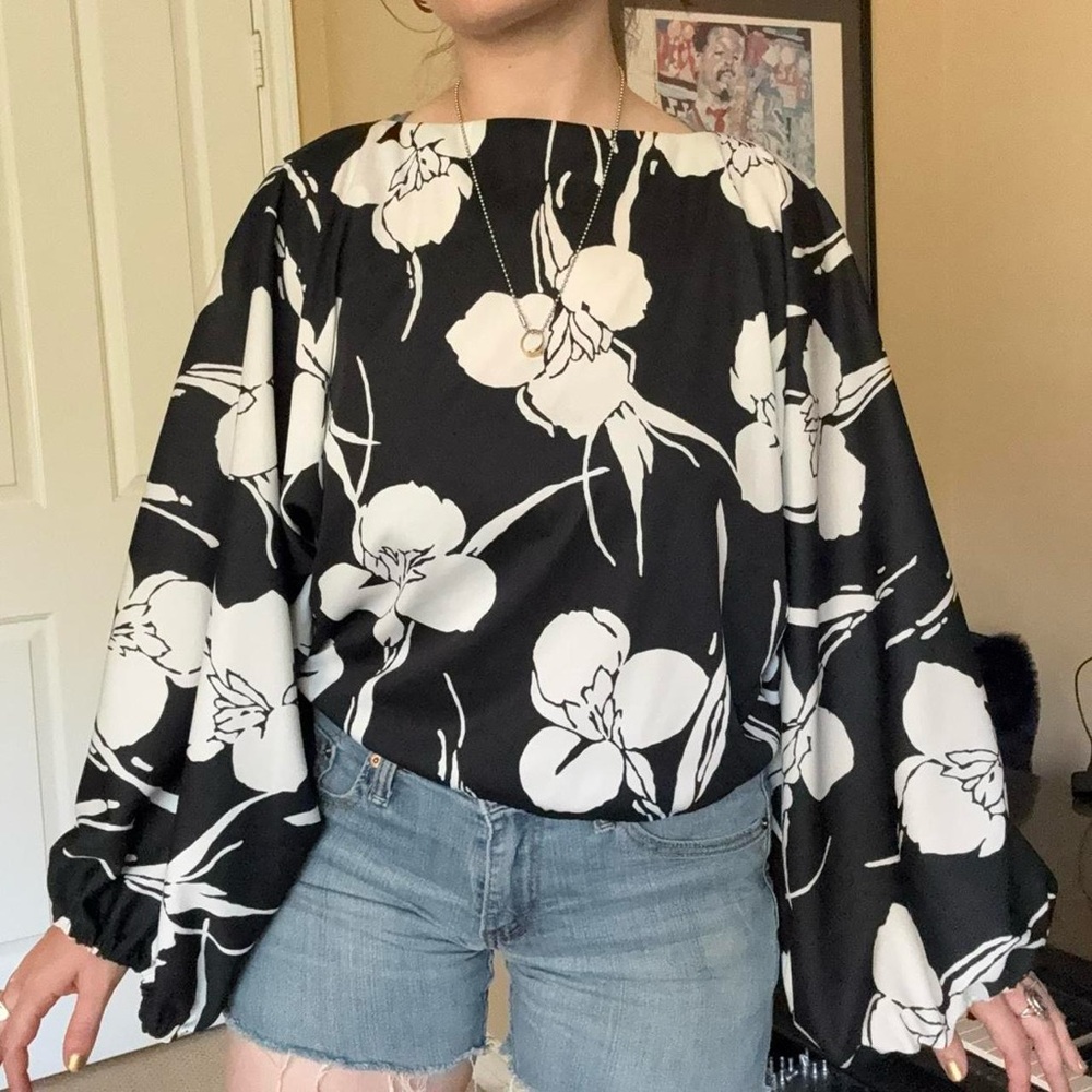 Floral Black and White handmade top